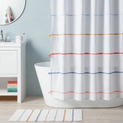 Multi Striped With Tassels Kids' Shower Curtain - Pillowfort™