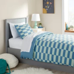 Checkers Kids' Duvet Cover Teal Blue - Pillowfort™
