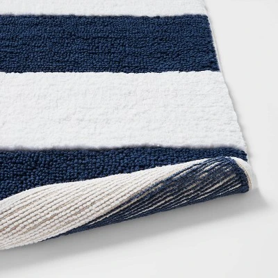 Rugby Striped Kids' Bath Rug Navy - Pillowfort™ - Image 3