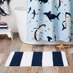 Rugby Striped Kids' Bath Rug Navy - Pillowfort™