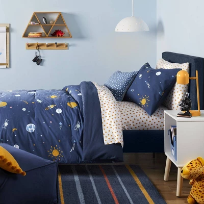 Space Cotton Kids' Comforter Set Navy - Pillowfort™ - Image 4